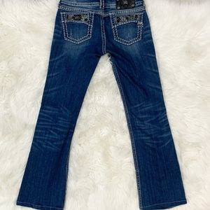 Miss Me medium wash black lace stud boot cut jeans